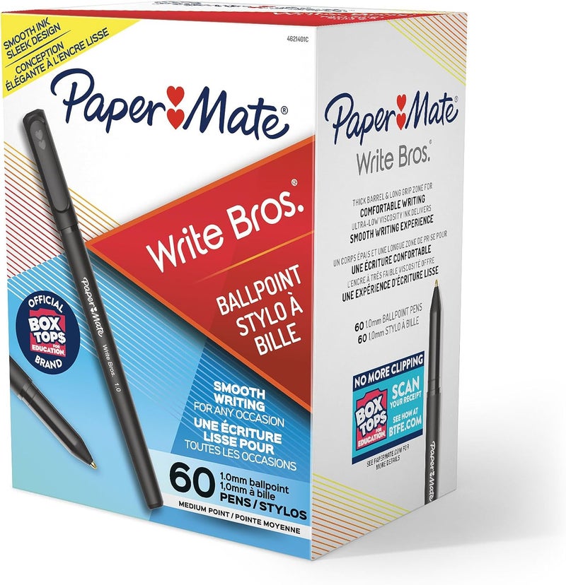 Papermate Ballpoint Pens Write Bros. Black Ink Pens Medium Point (1.0mm) 60 Count - Image 1